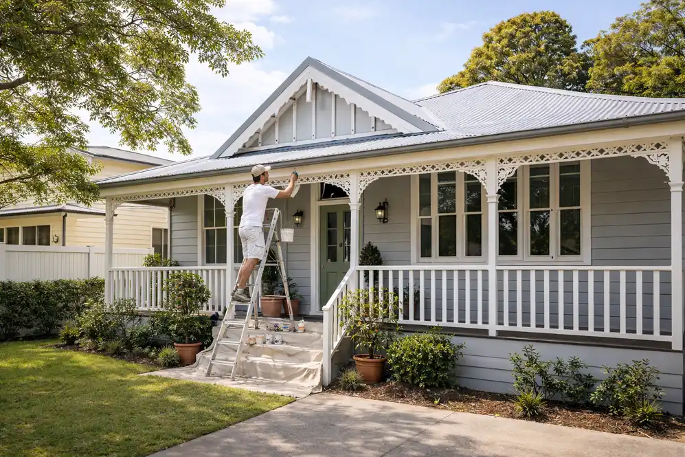 Home coating application on a modern house